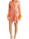 Sequin Wap Mini Dress- Orange