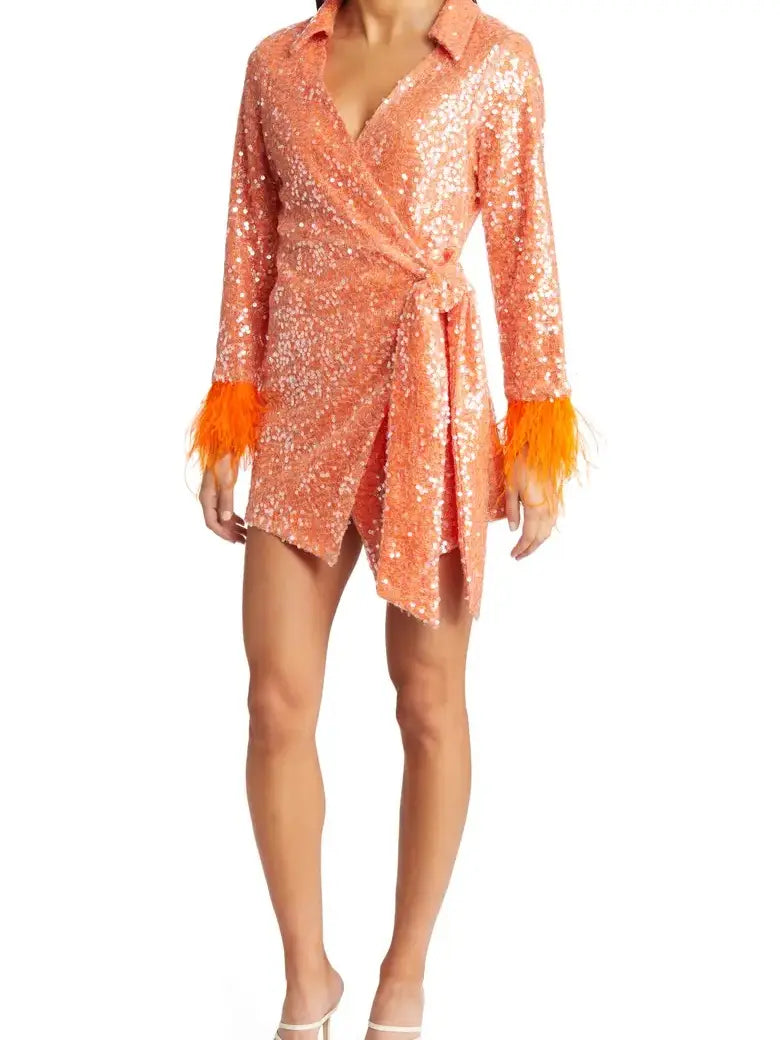 Sequin Wap Mini Dress- Orange