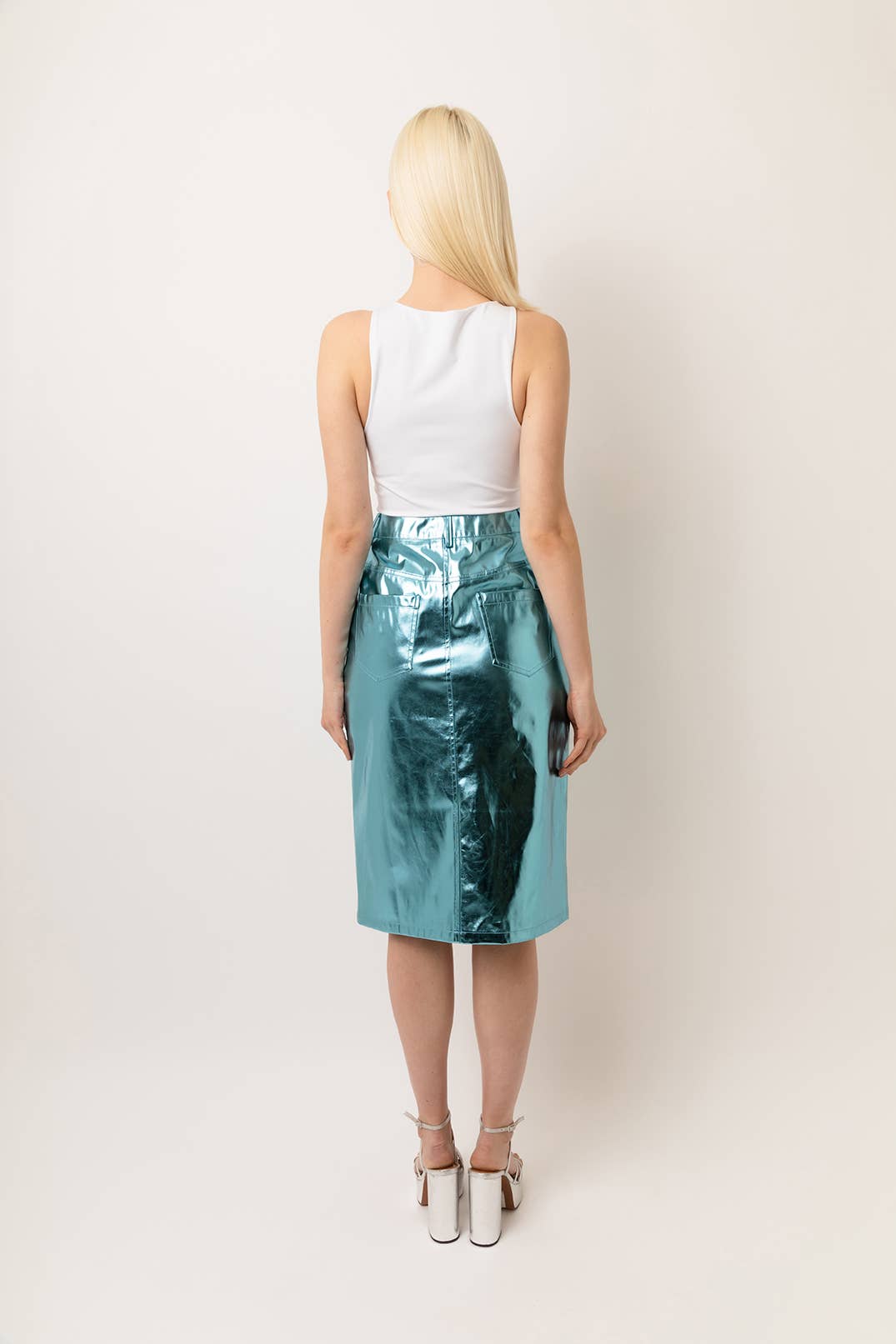 High Waist Metallic Knee Length Skirt