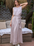 Plus Size Round Neck Tie Waist Sleeveless Maxi Dress