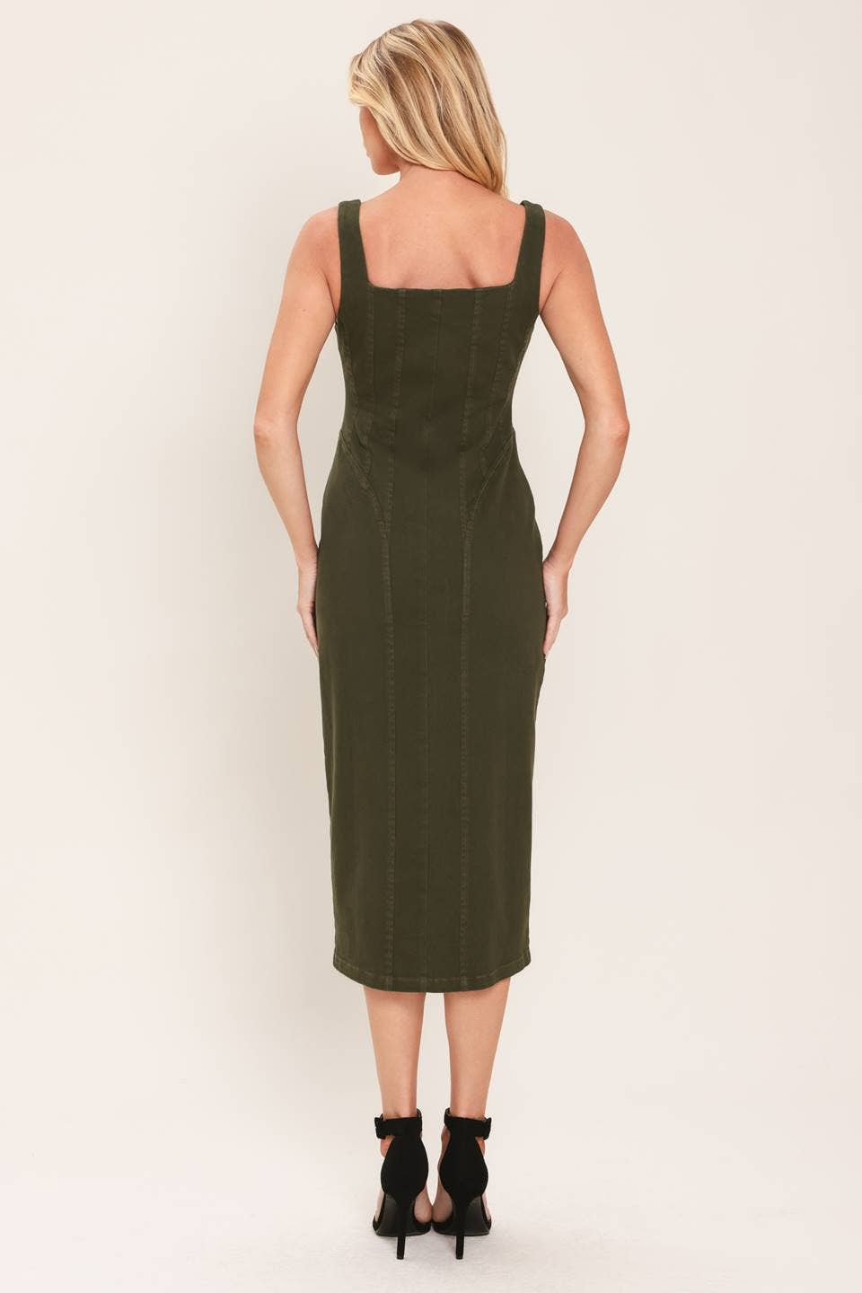 Cargo Woven Twill Midi Dress- Olive