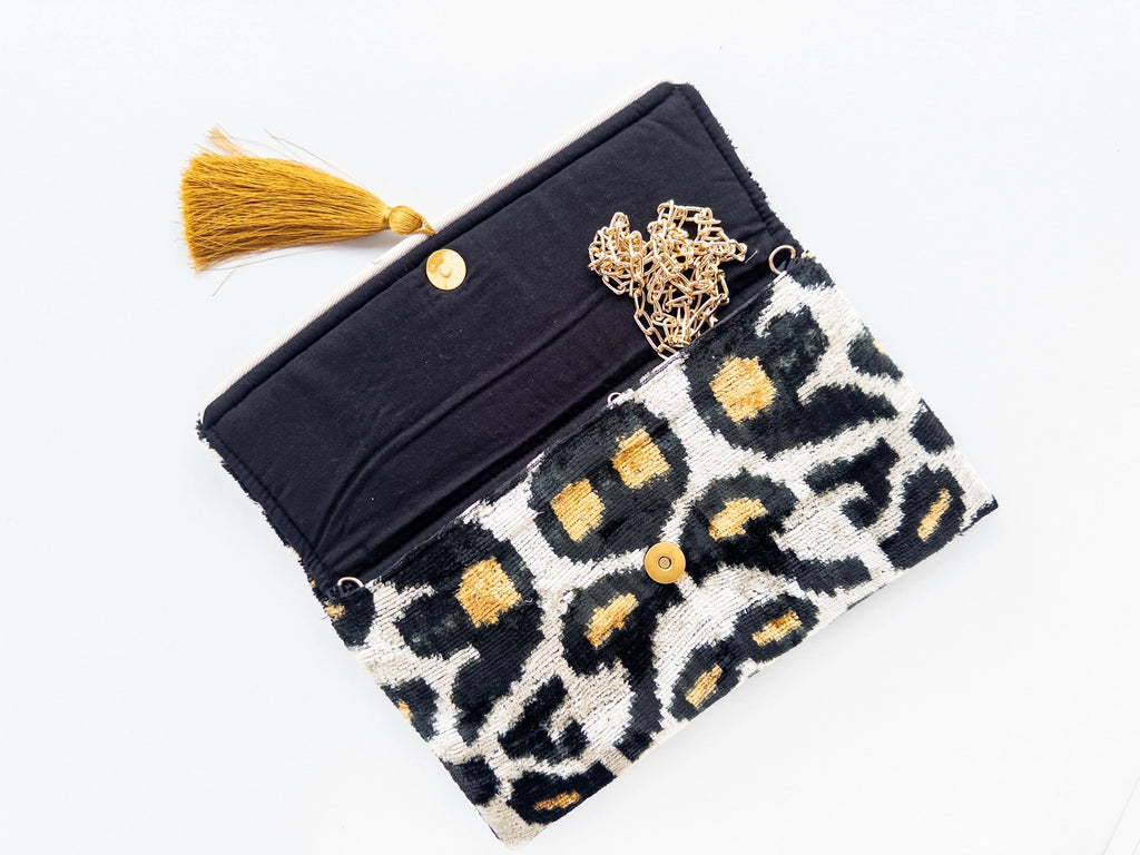 Silk Velvet Ikat Clutch- Leopard