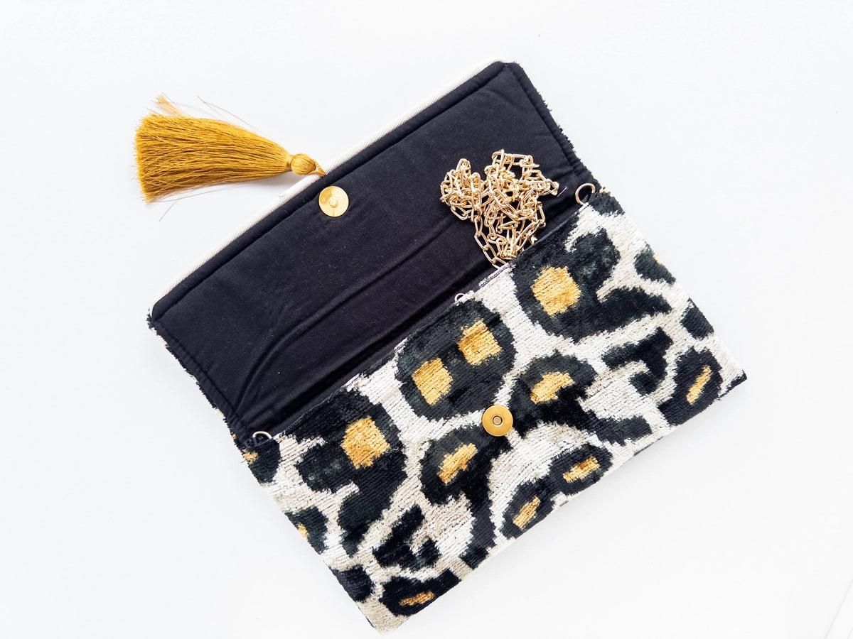 Silk Velvet Ikat Clutch- Leopard