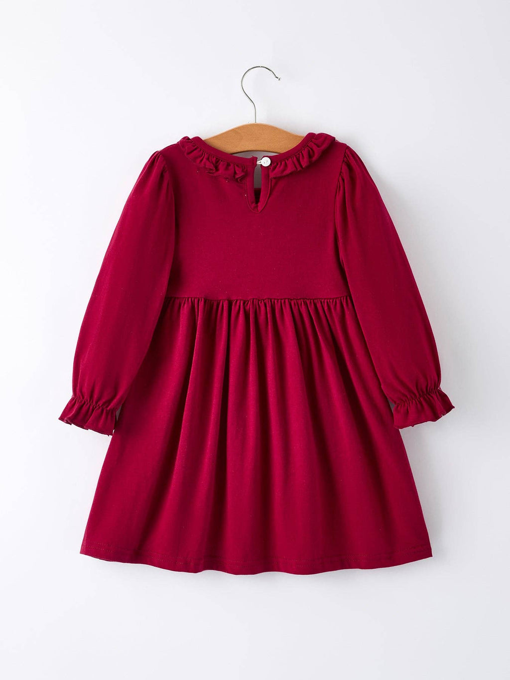 Christmas Embroidered Dress with Plaid Bow- Red