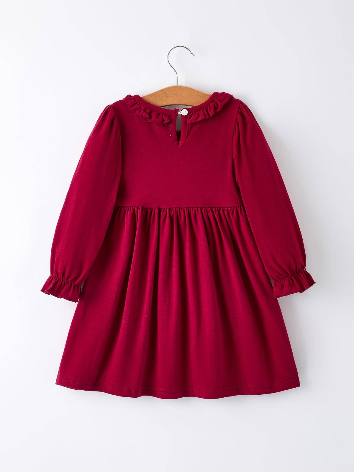 Christmas Embroidered Dress with Plaid Bow- Red