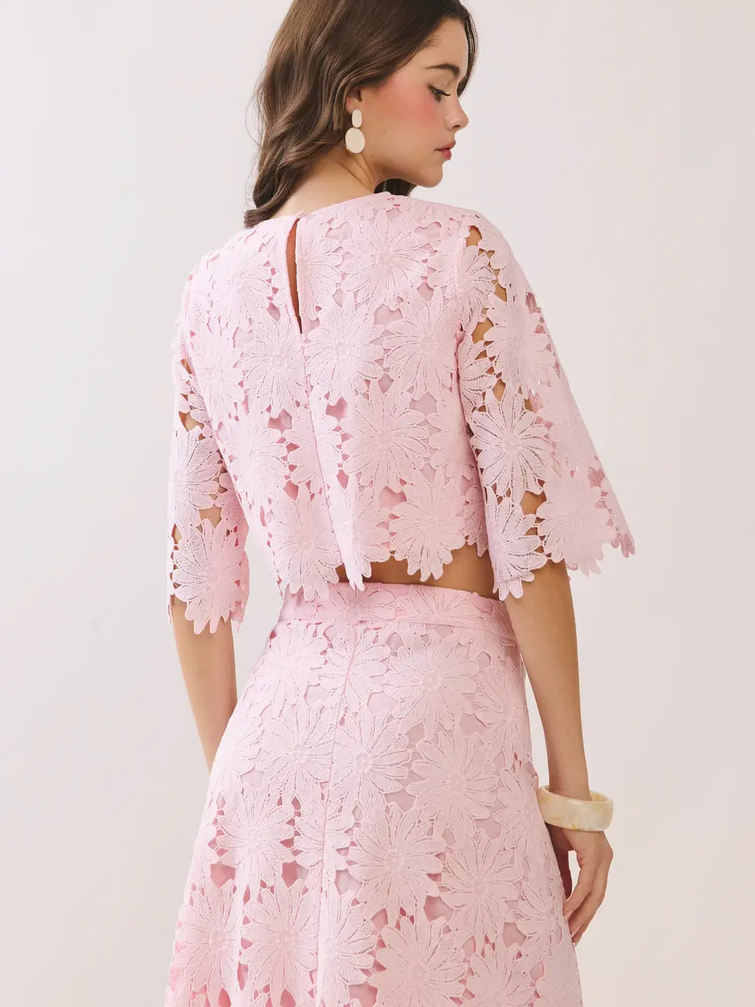 Floral Lace Cropped Top- Pink