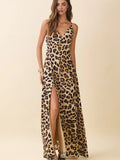 Leopard Crisscross Back Slip Maxi Dress- Beige