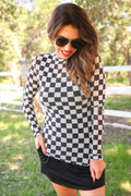 Checkered Mesh Top- Black