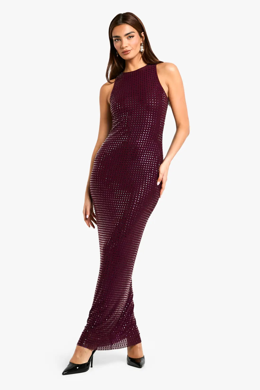 Rhinestone Maxi Dress- Burgundy
