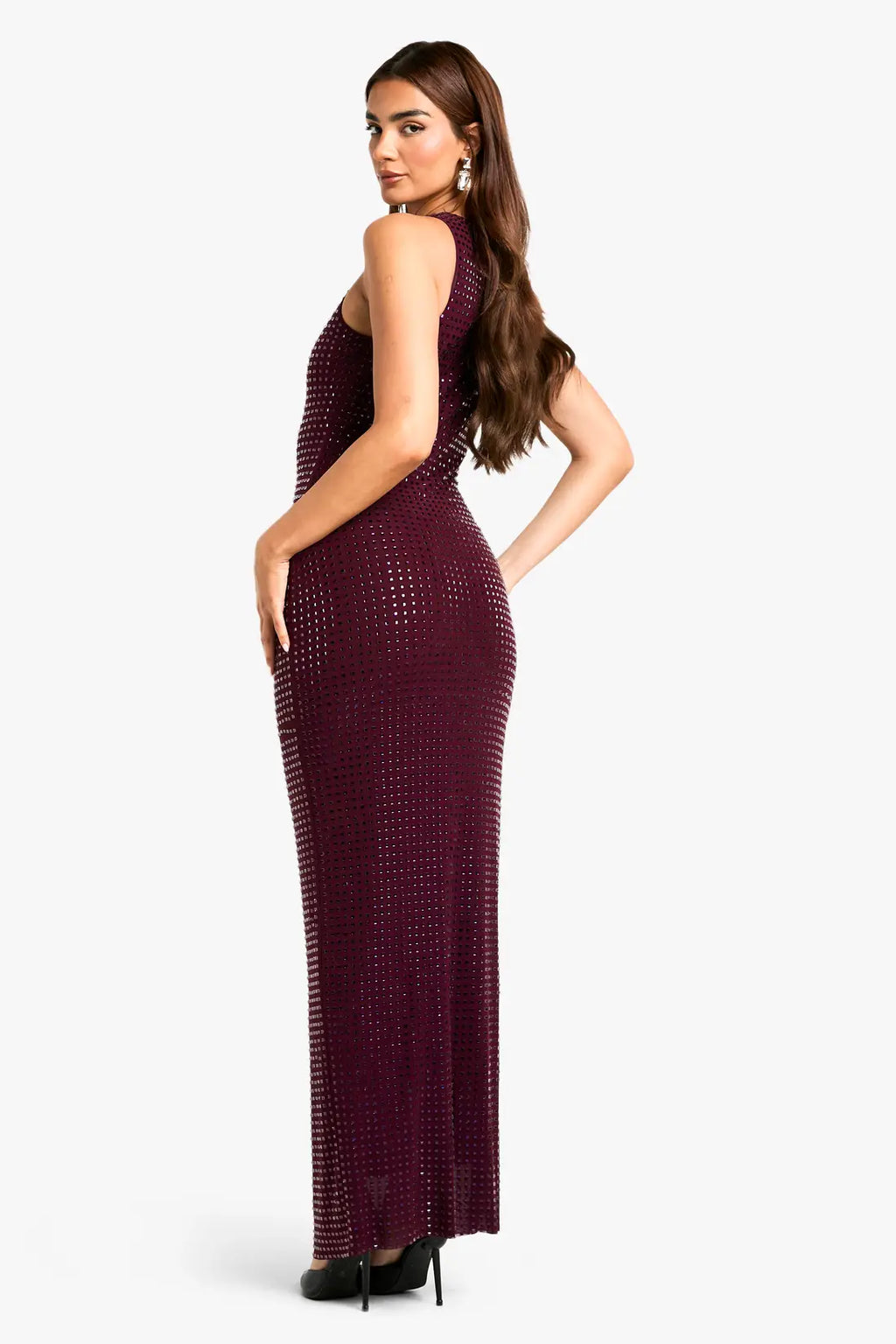 Rhinestone Maxi Dress- Burgundy
