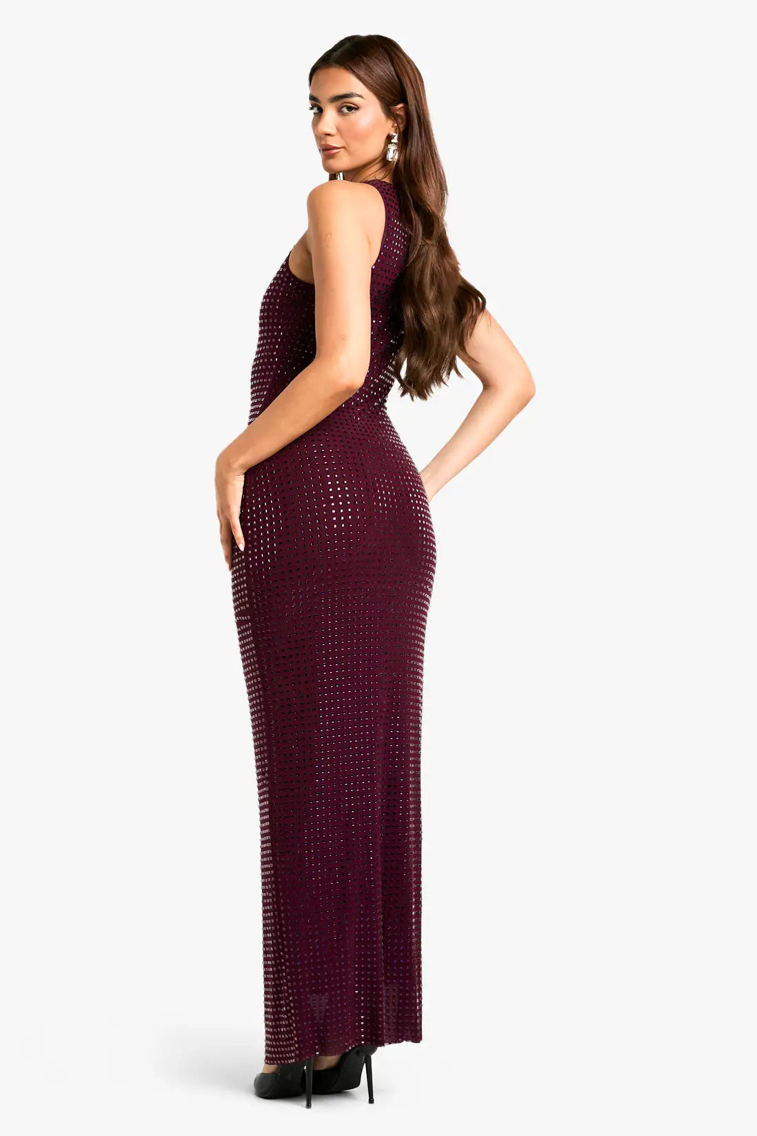 Rhinestone Maxi Dress- Burgundy