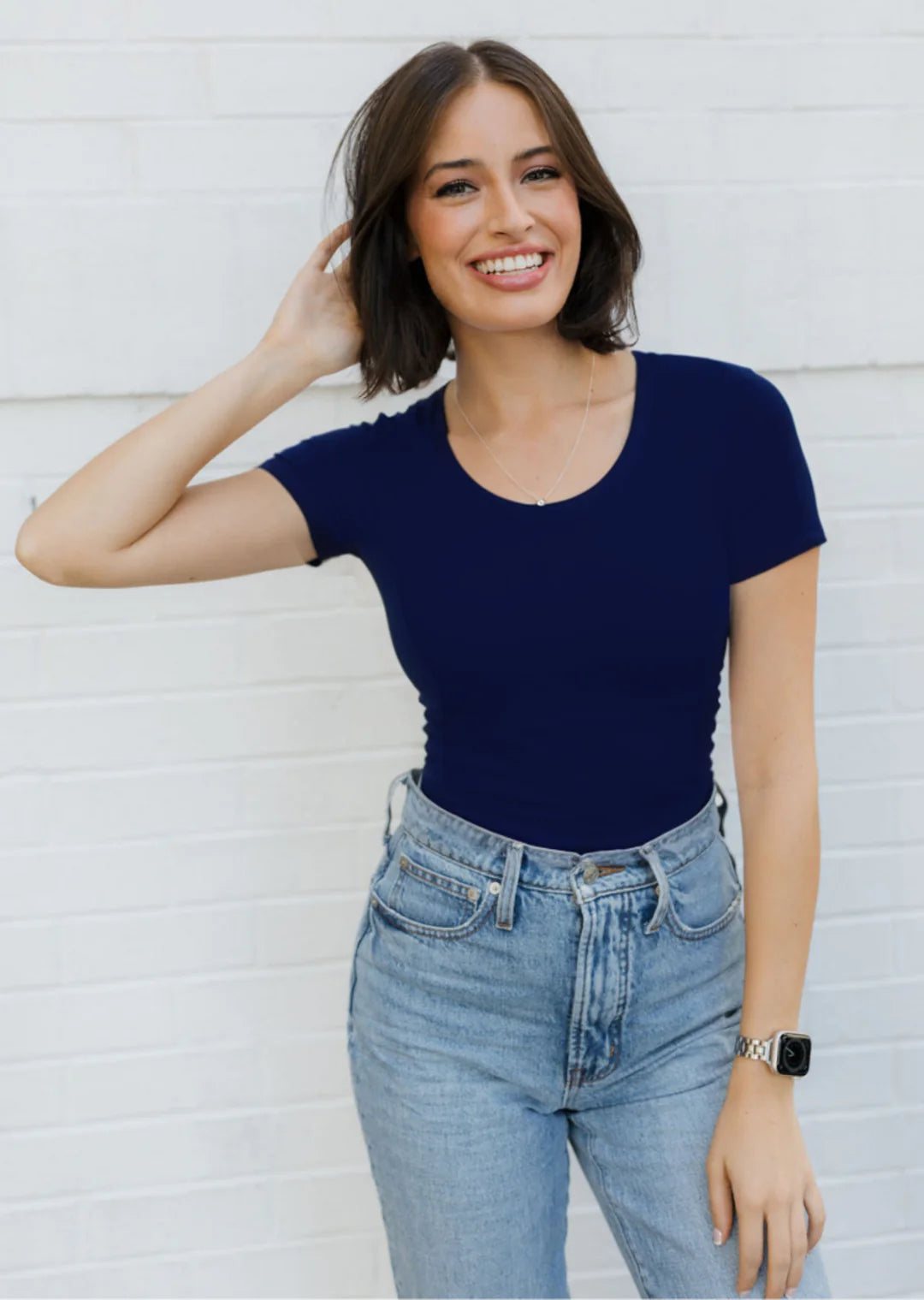 Short Sleeve Reversible Curvy Tank- Navy