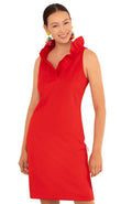 Jersey Ruffneck Sleeveless Dress- Red