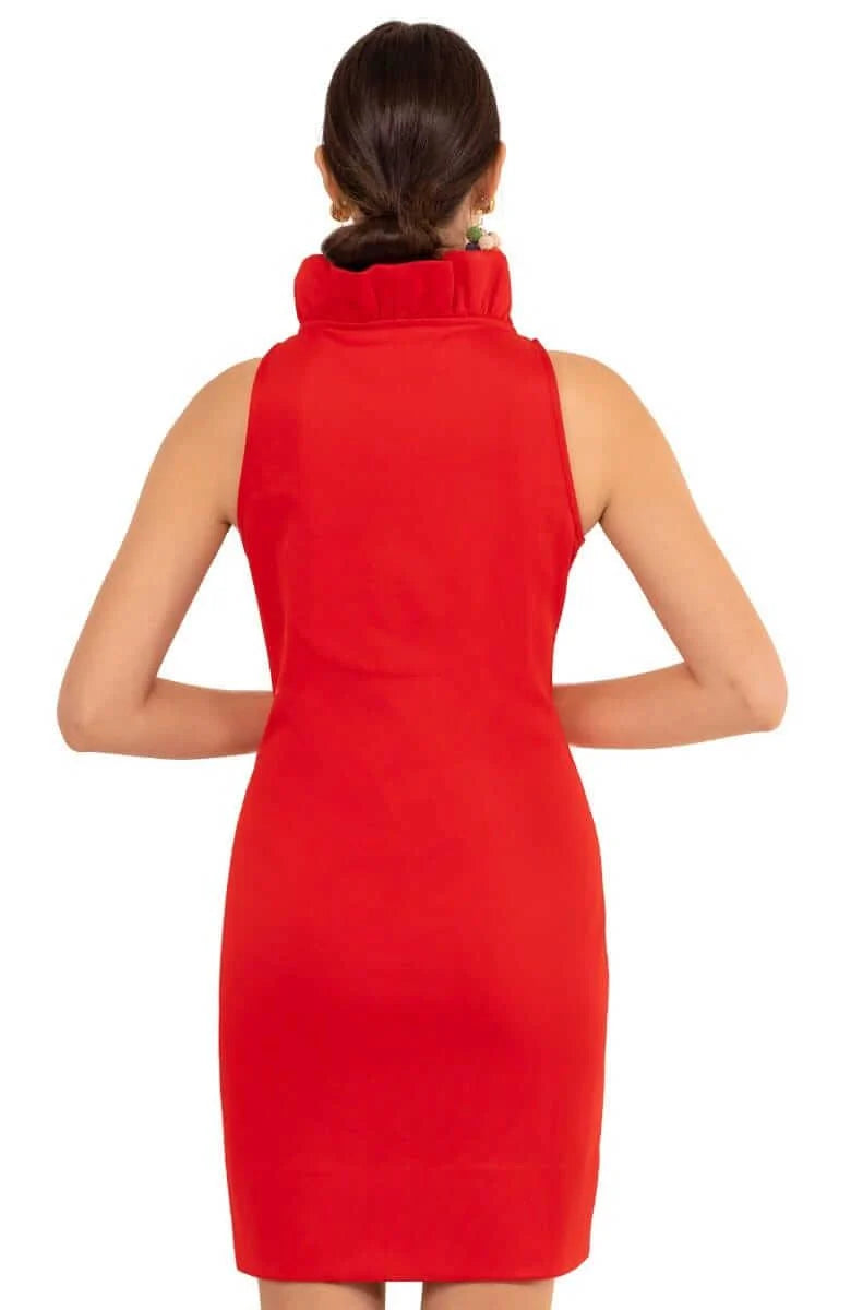 Jersey Ruffneck Sleeveless Dress- Red