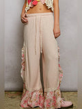 Floral Ruffle Ribbed Knit Pants
