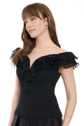 The Soho Off The Shoulder Silhouette Blouse- Black