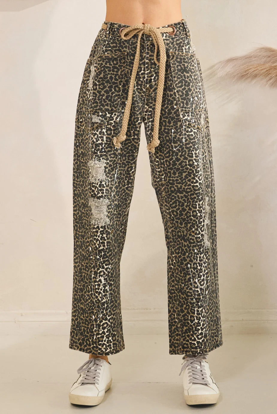 Washed Distressed Leopard Pants