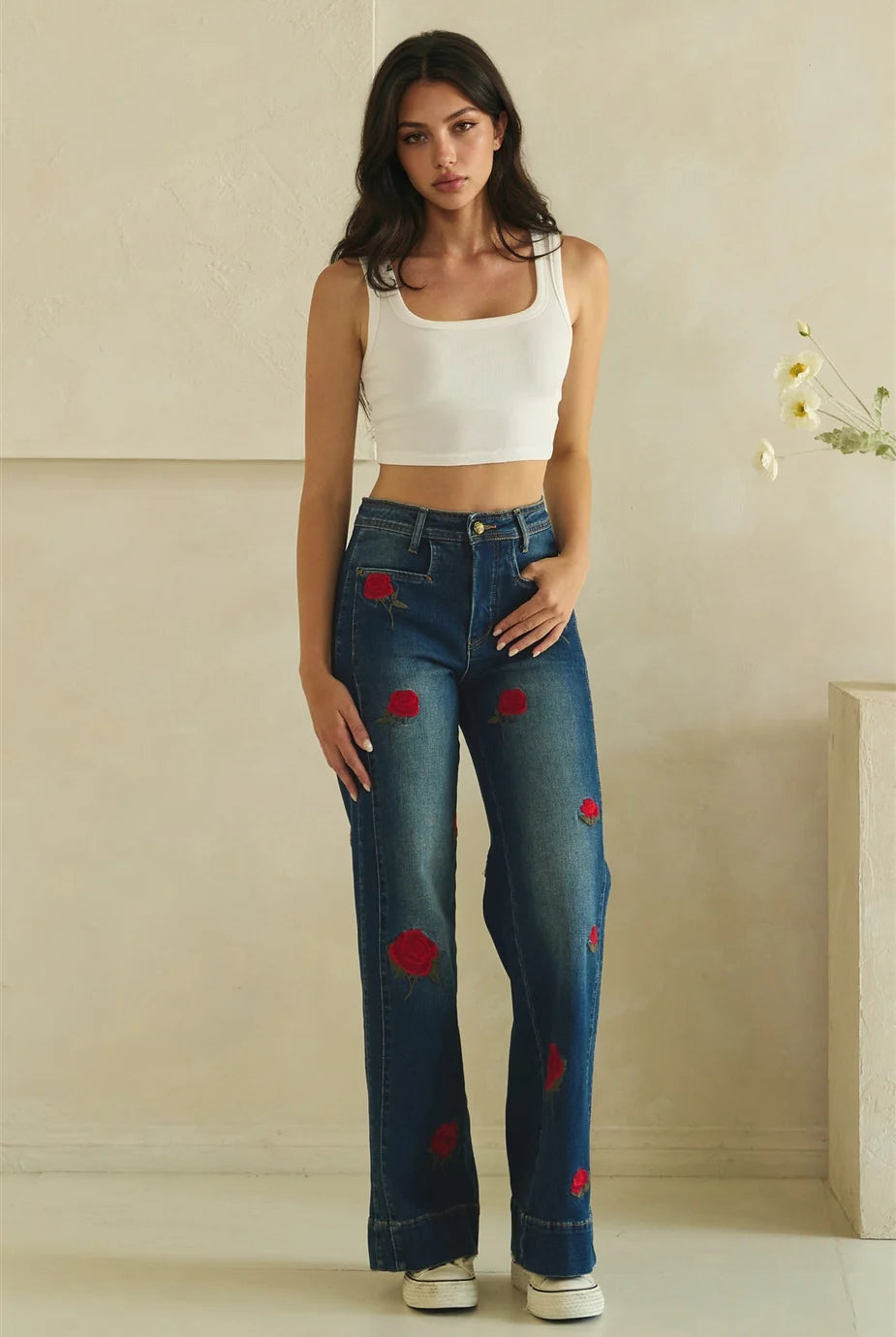 Washed Rose Embroidered Denim