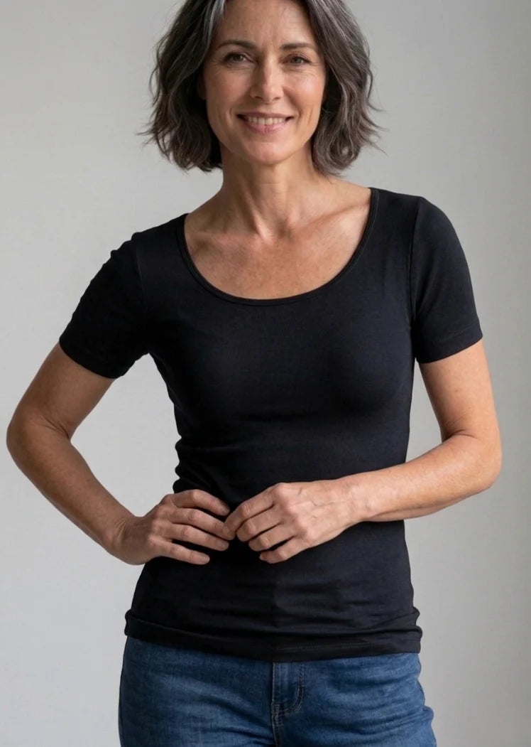 Short Sleeve Reversible Regular Top- Black