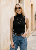 Sleeveless Mock Neck Regular Tank- Black