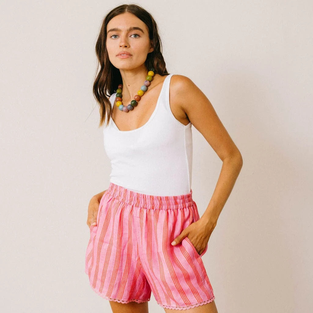 Orchid Pinstripe Coco Shorts- Pink
