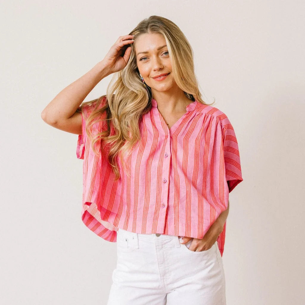 Orchid Pinstripe Savannah Top- Pink