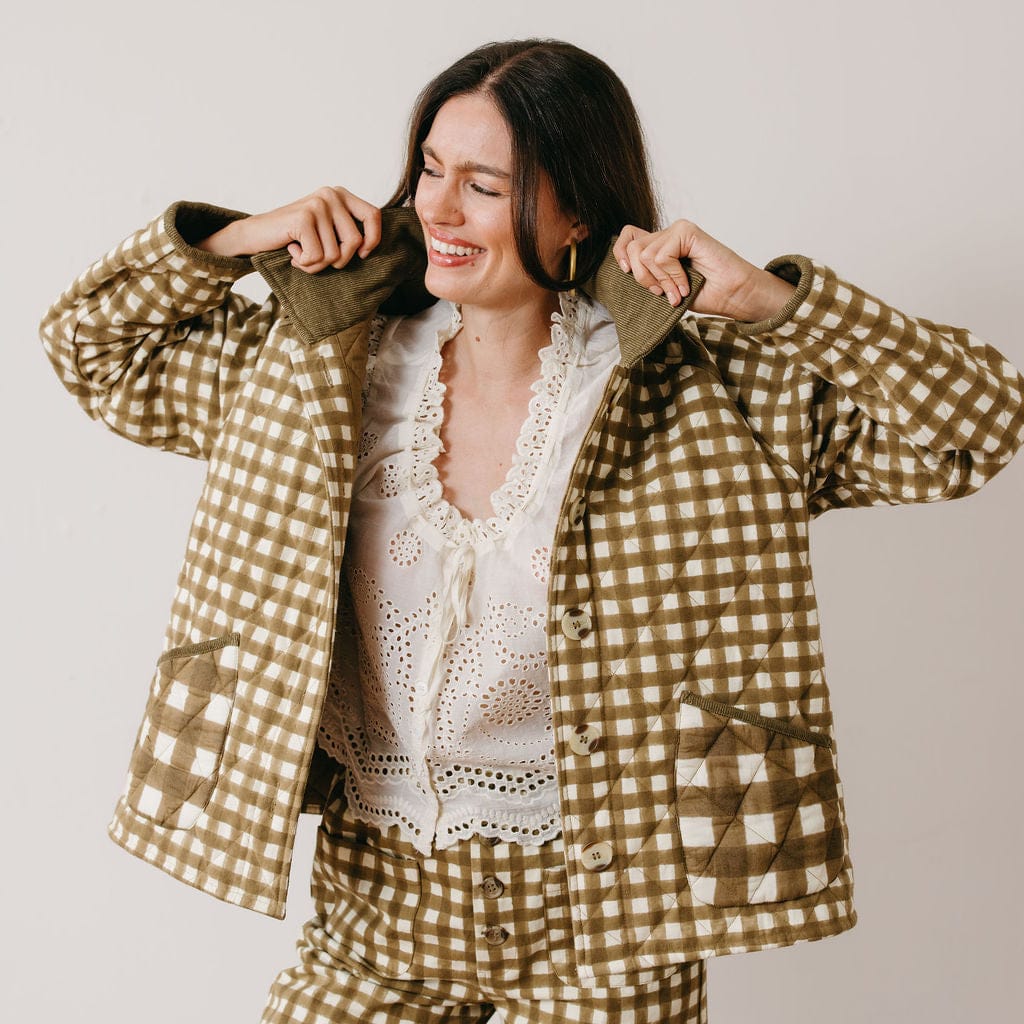 Painted Gingham Barn Jacket- Green