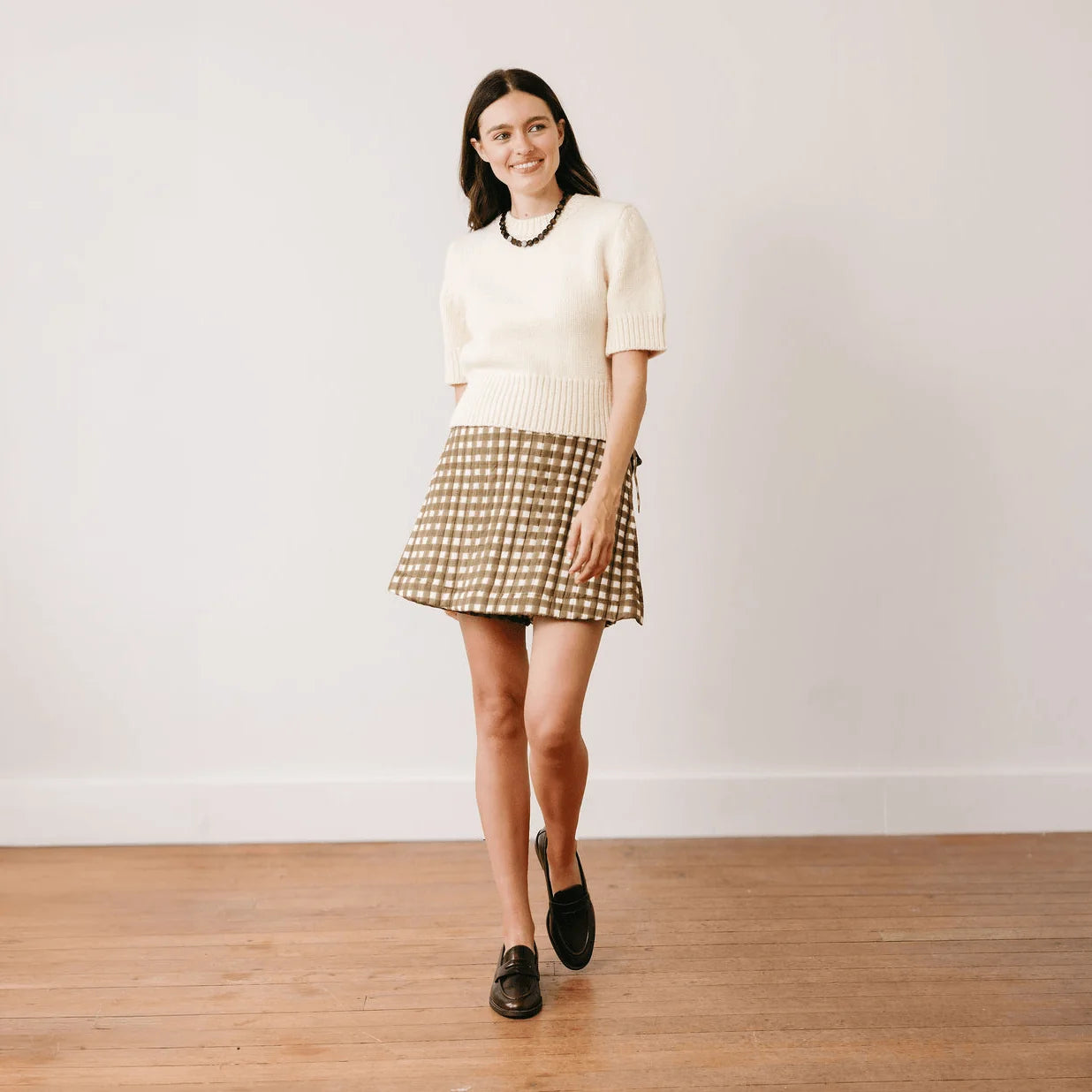 Painted Gingham Quilted Juniper Skort- Green