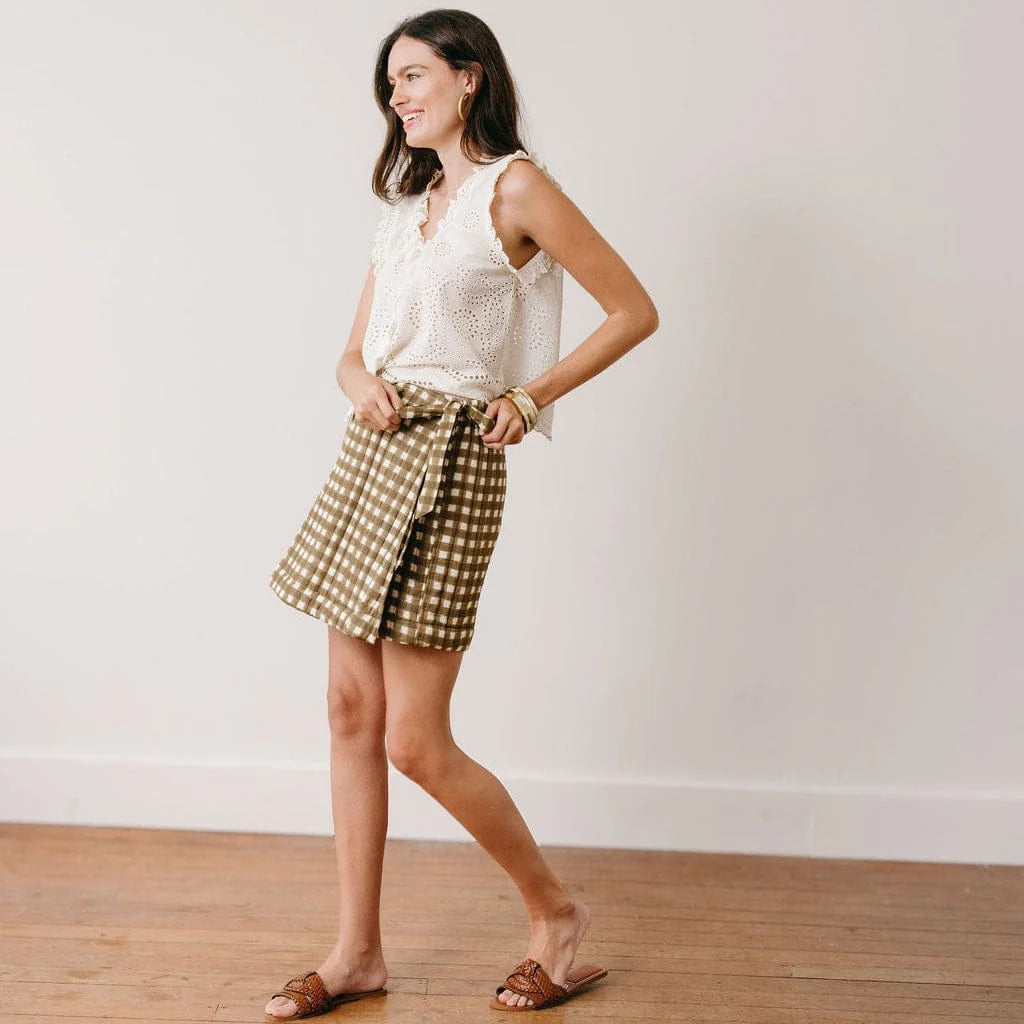 Painted Gingham Quilted Juniper Skort- Green