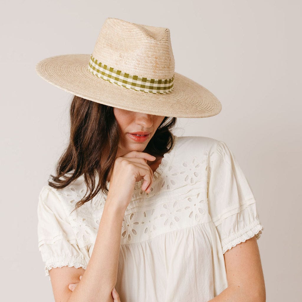 Painted Gingham Palm Hat- Green