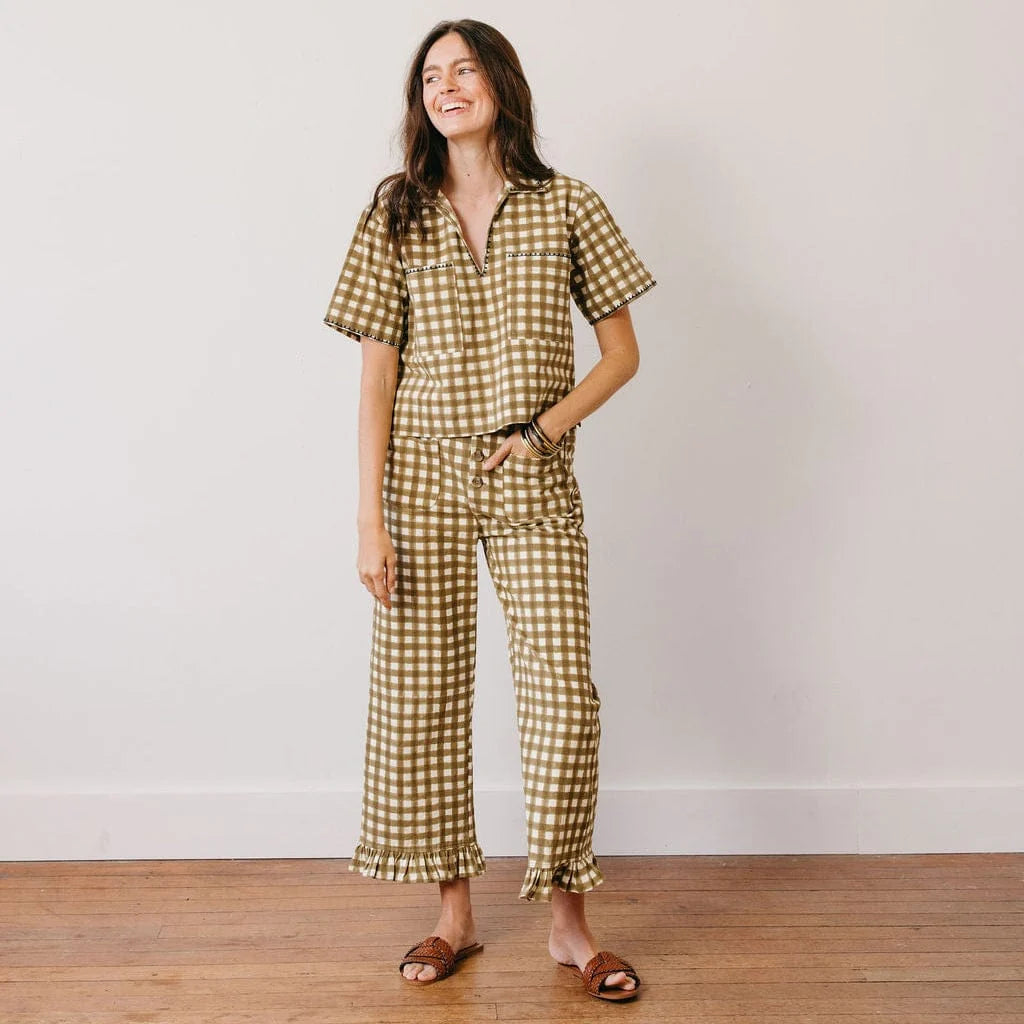 Painted Gingham Romy Pant- Green