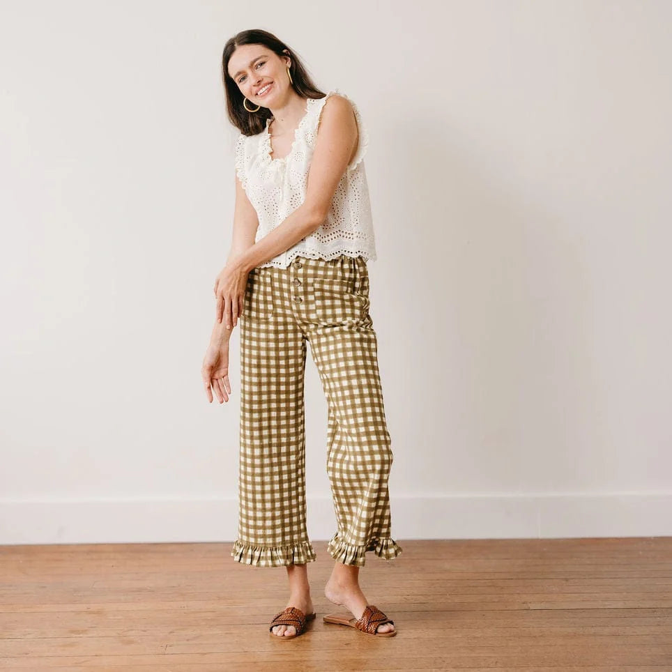 Painted Gingham Romy Pant- Green