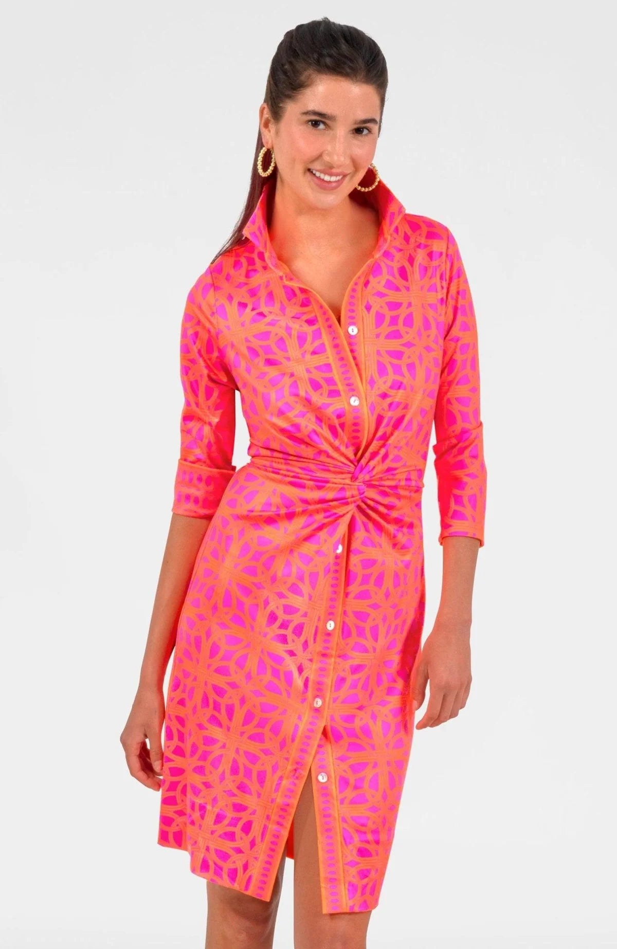 Twist & Shout Dress- Ring Toss- Shocking Pink