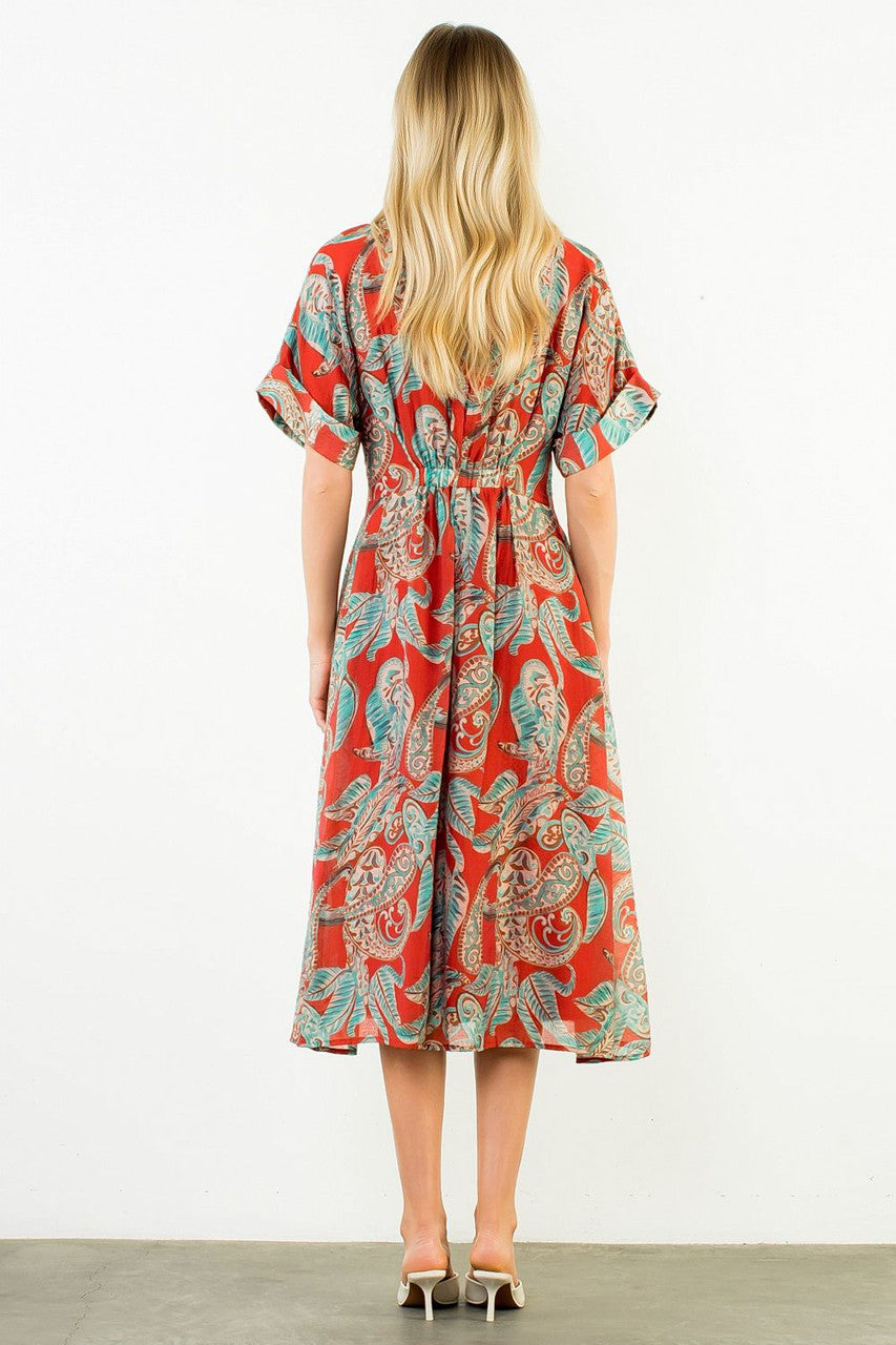 Collared Maxi Sheer Dress- Red