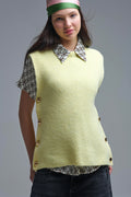 Sleeveless Sweater with Gold Buttons- Yellow
