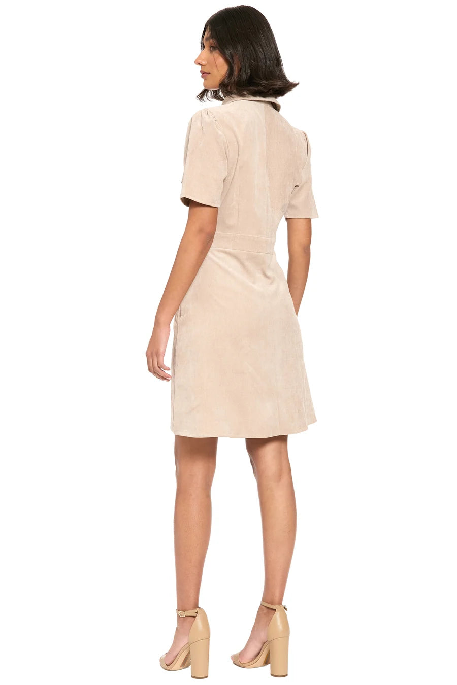 The Riva Inset Waist Corduroy Dress- Tan